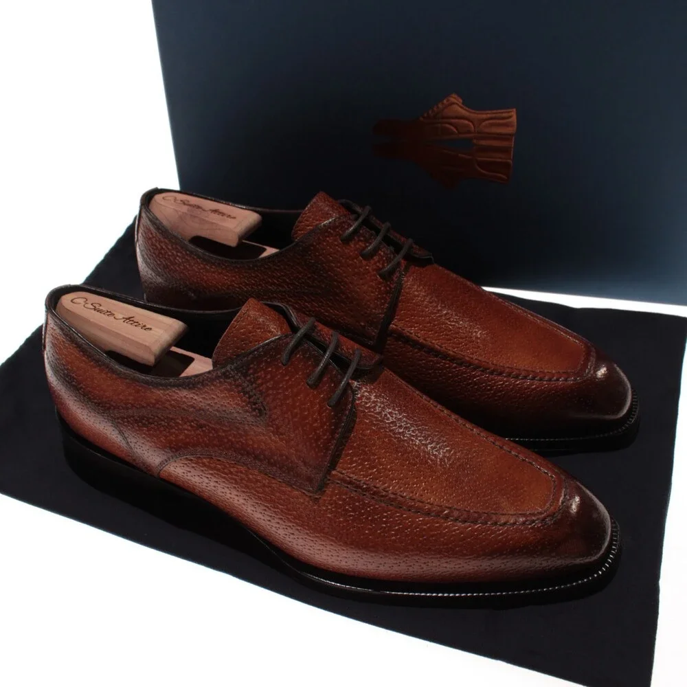 Di Bianco NWB Derby Dress Shoes Size 42.5 (US 9.5) in Brown Peccary Leather